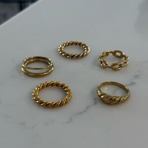 Gold-Tone Ring Set - 5 Rings - Size 8/9